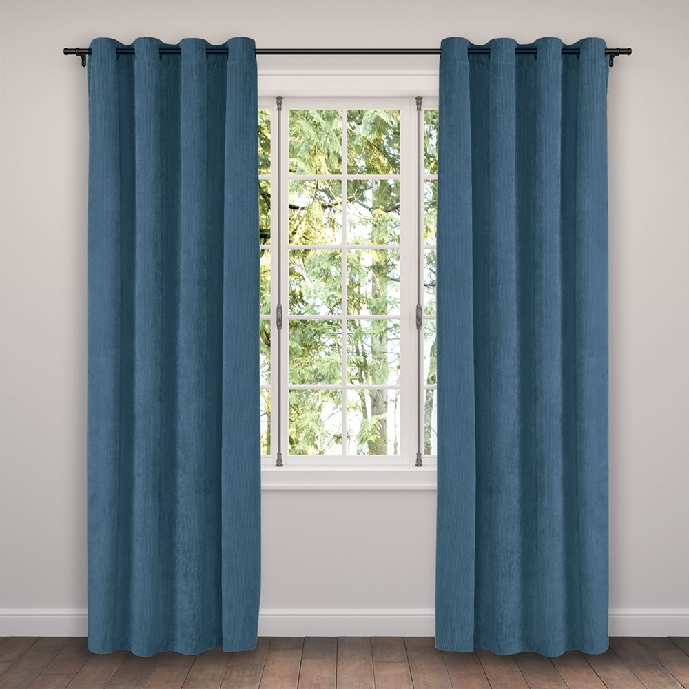 Panneau de rideau - Semi Opaque - Velours côtelé bleu