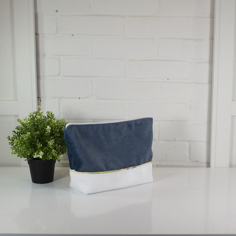 Trousse à cosmétiques - Velours Bleu & blanc