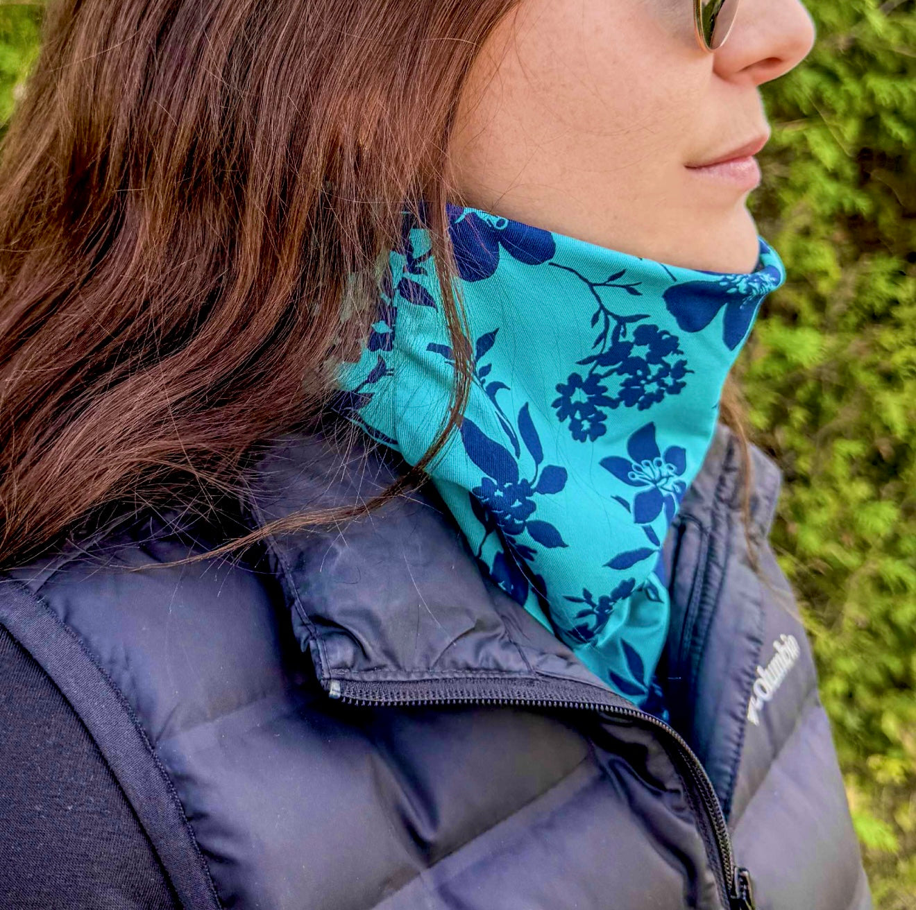 Cache-cou Polar - Fleurs turquoise