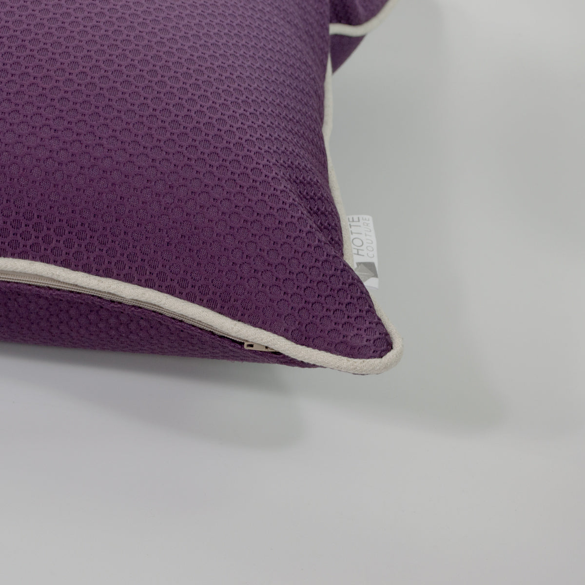 Housse de coussin - Alvéoles Mauve piping naturel