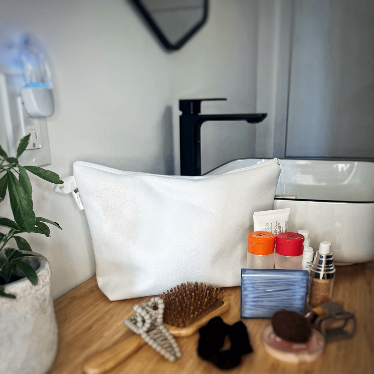 Trousse à cosmétiques - Cuir blanc