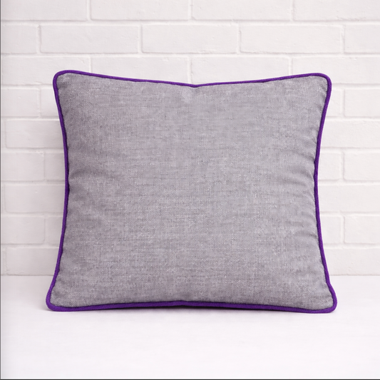 Housse de coussin - Ardoise + Piping mauve