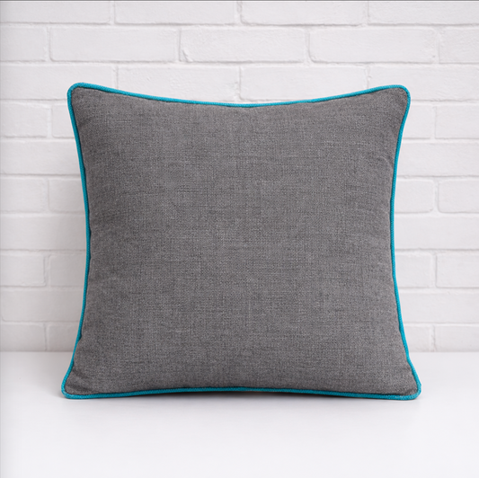 Housse de coussin - Ardoise + Piping turquoise