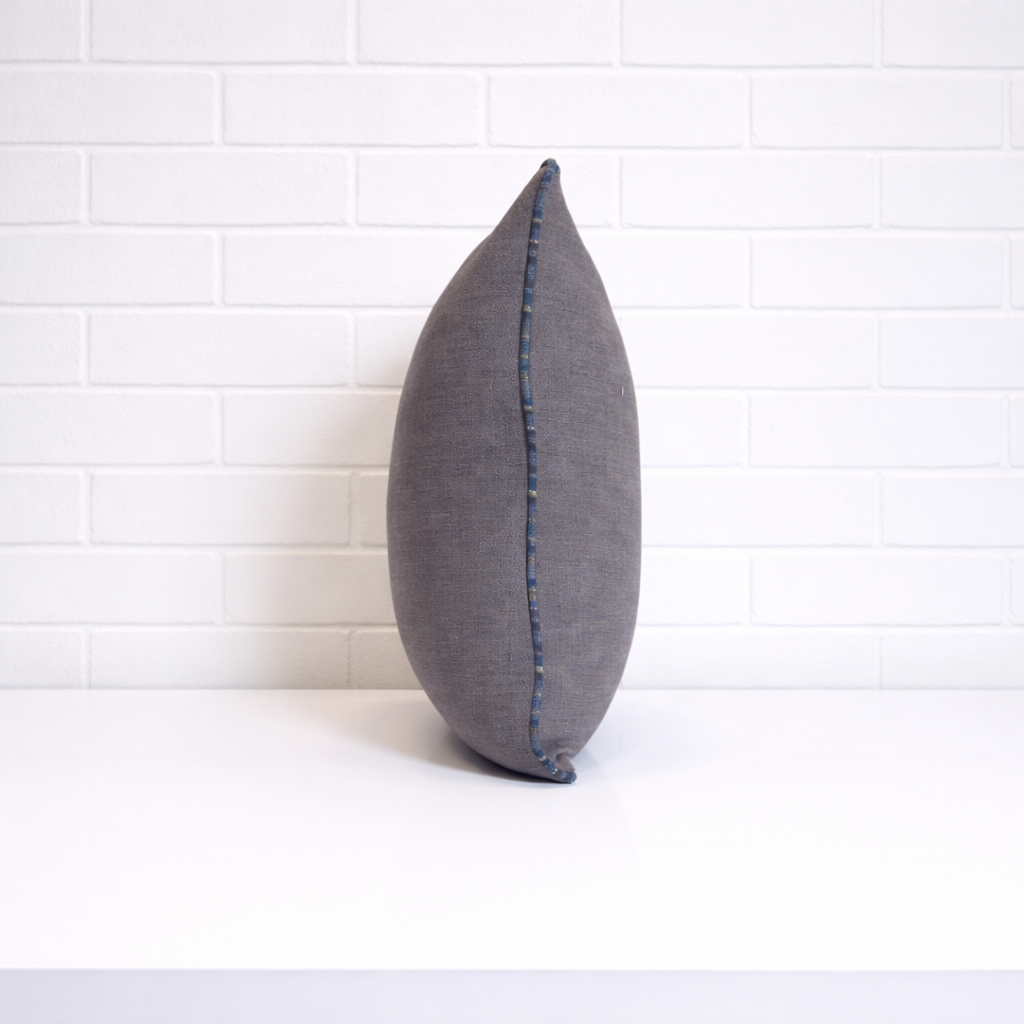 Housse de coussin - Ardoise + Piping indigo