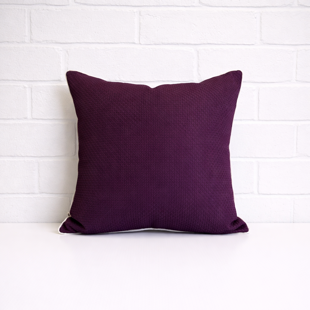 Housse de coussin - Alvéoles Mauve piping naturel