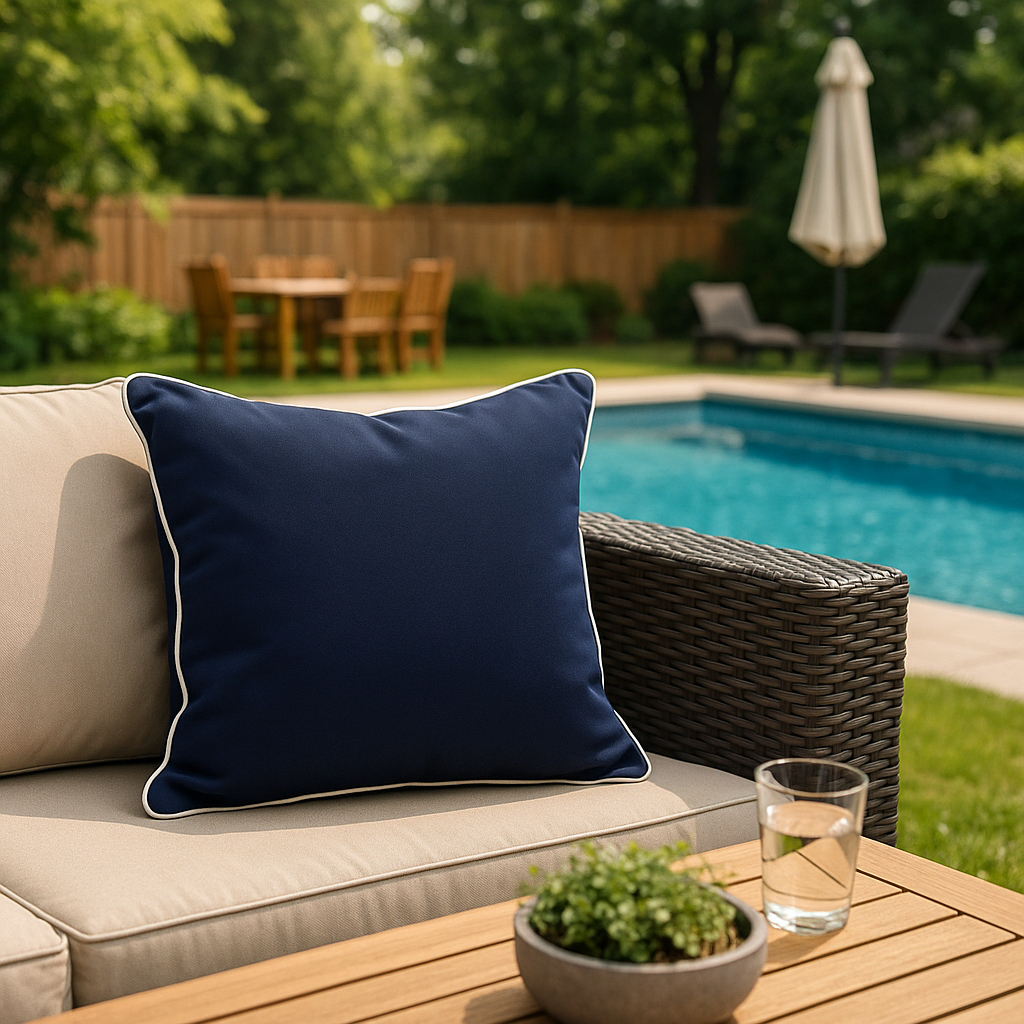 Housse de coussin Extérieur - Navy Piping Blanc