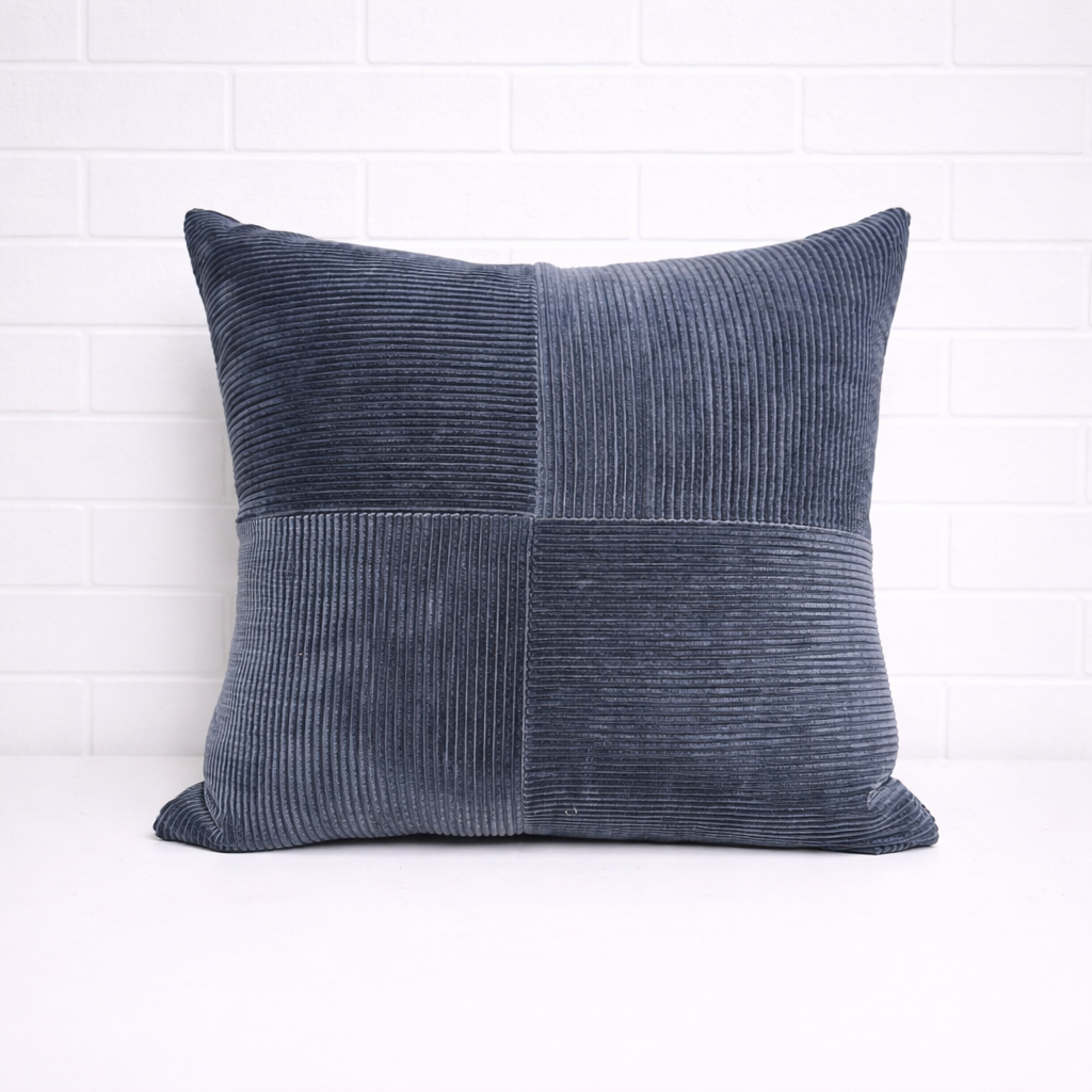 Housse de coussin - Ridges Bleu velours cotelé