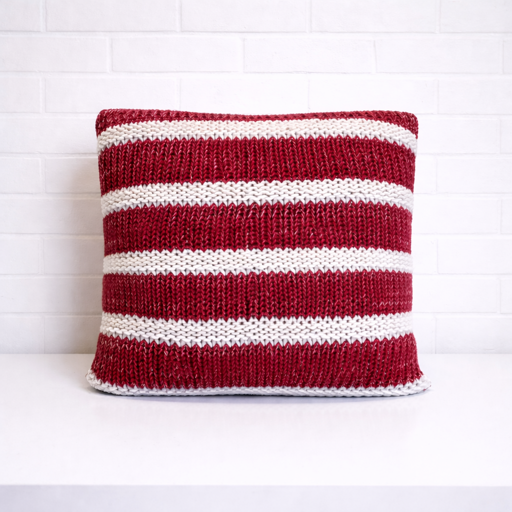 Housse de coussin - Tricot Canne rouge