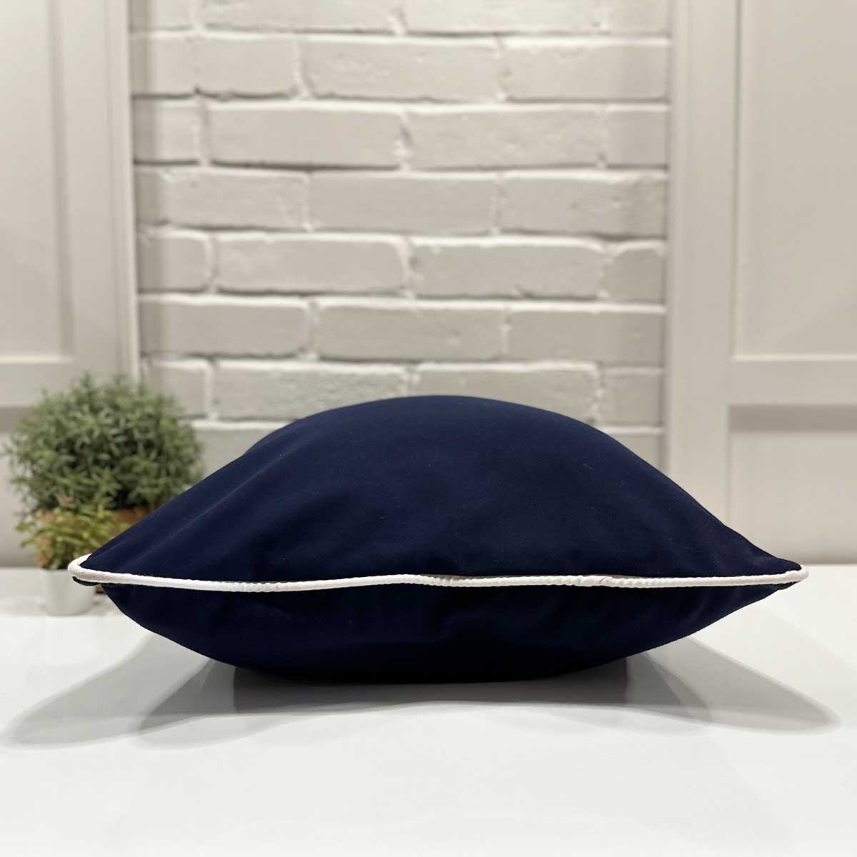 Housse de coussin Extérieur - Navy Piping Blanc