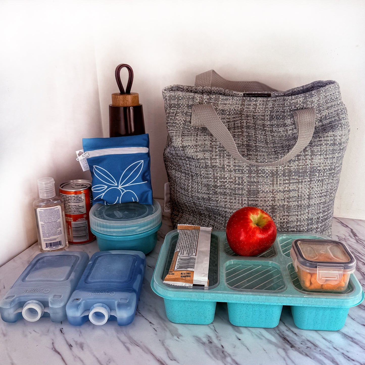 Sac à lunch modèle Monsieur - Tweed Turquoise