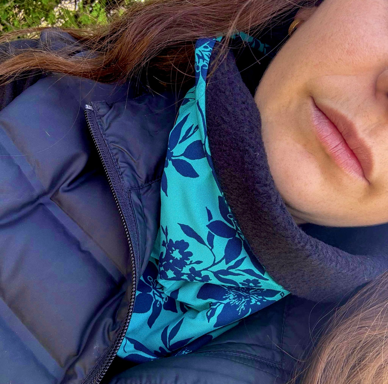 Cache-cou Polar - Fleurs turquoise
