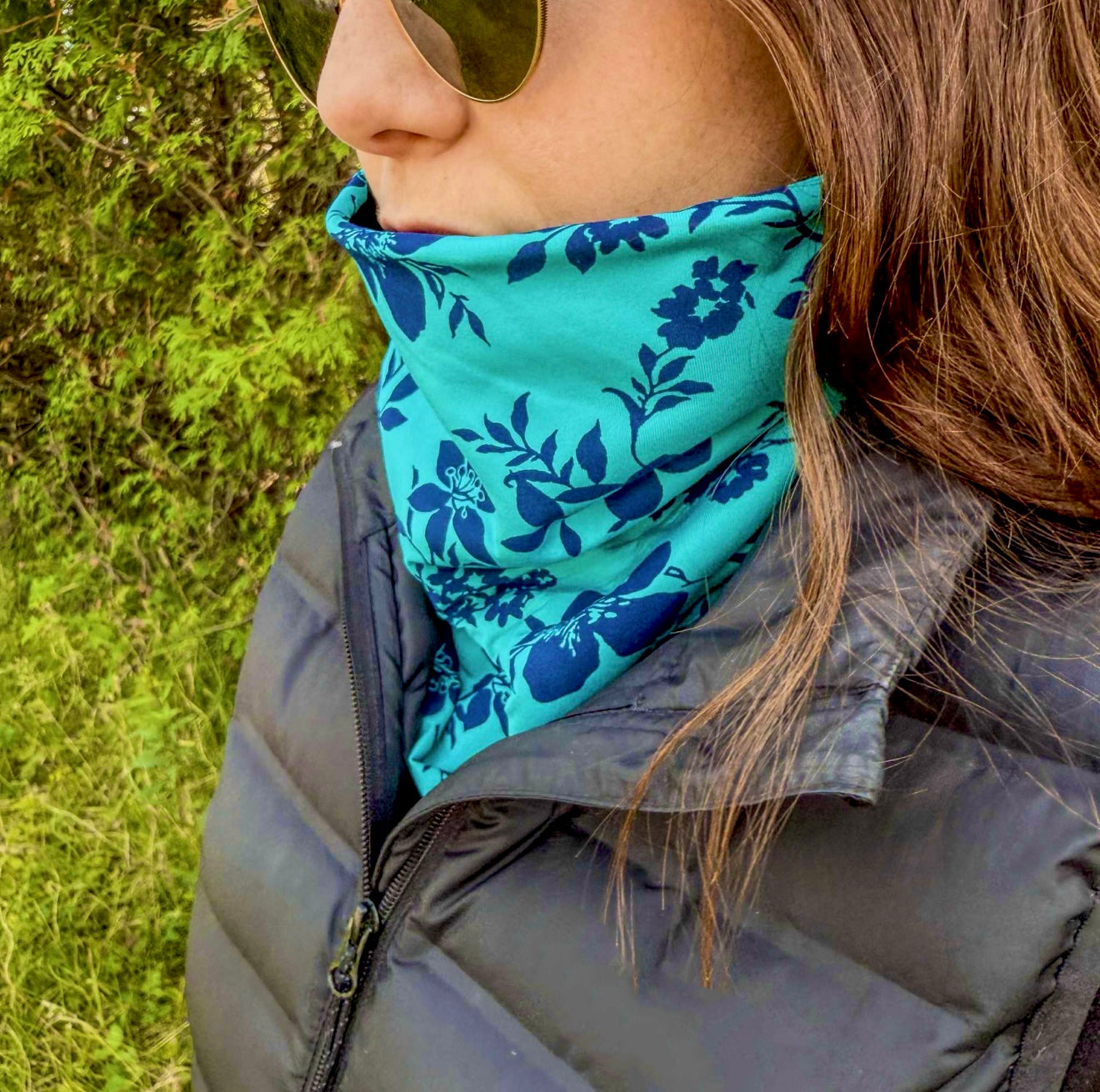 Cache-cou Polar - Fleurs turquoise
