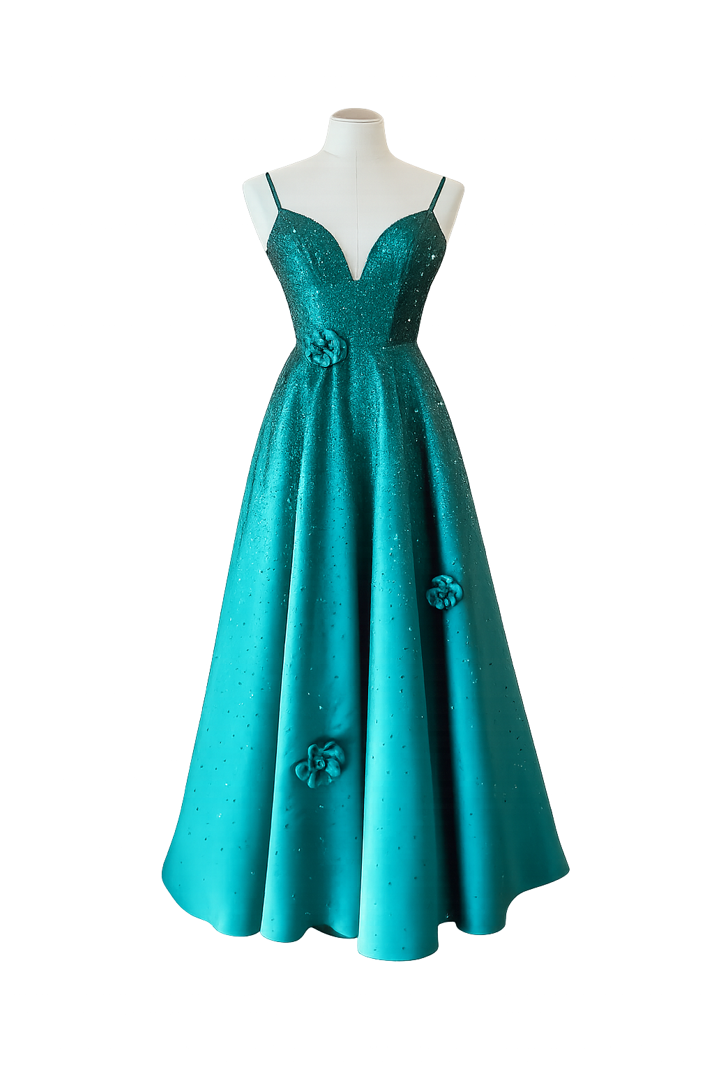 Robe de bal vert émeraude à paillettes