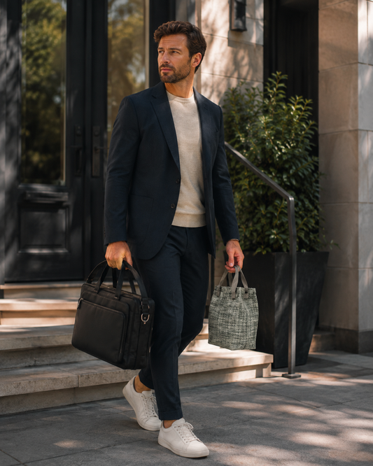 Sac à lunch modèle Monsieur - Tweed Turquoise